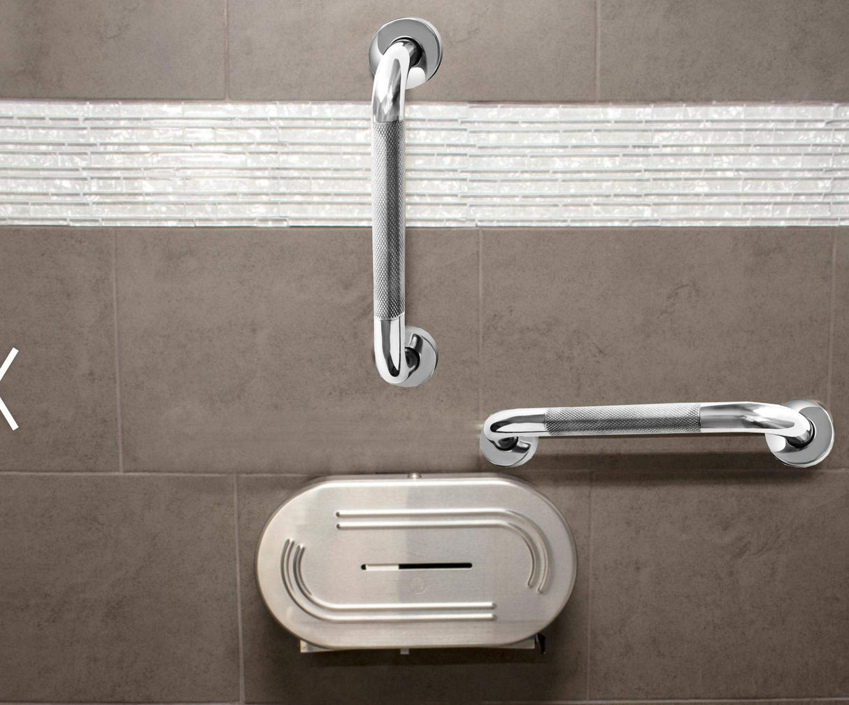 12 Inch Anti Slip Shower Grab Bar Handle, ZUEXT Chrome Finish Stainless Steel Bathroom Grab Bar, Knurled Bathroom Balance Bar,Safety Hand Rail Support,Handicap Elderly Injury Senior Assist Bath Handle