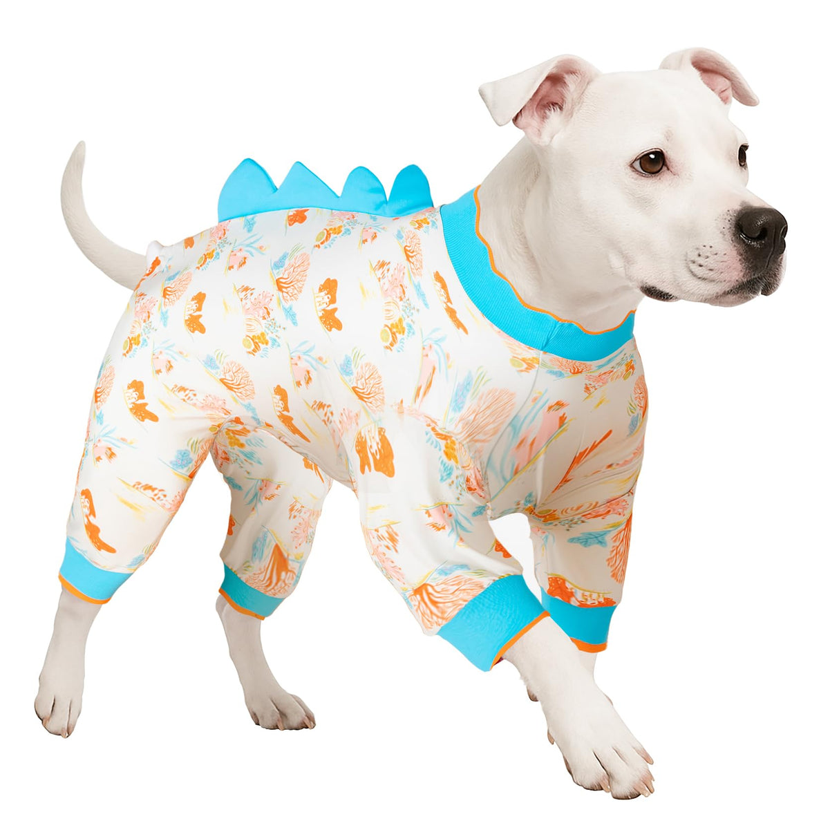 LovinPet Big Dog Jammies, Large Dog Pajamas, Anti Licking Shirt Lightweight Coral Peach Print, UV Protection Shirt, Easy to Wear Adorable Dog Onesie,Blue, Medium