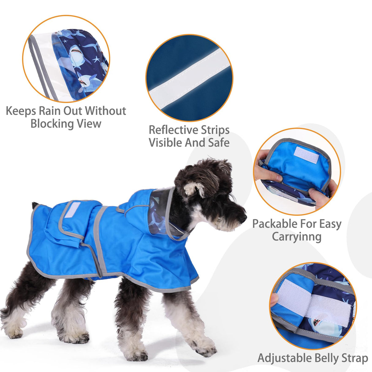 KOOLTAIL Dog Raincoat, Reversible Pet Rain Jacket Clear Hooded Double Layer with Storage Pocket, Adjustable Waterproof&Windproof Reflective Puppy Poncho with Leash Hole for Small Medium Large Dogs, L