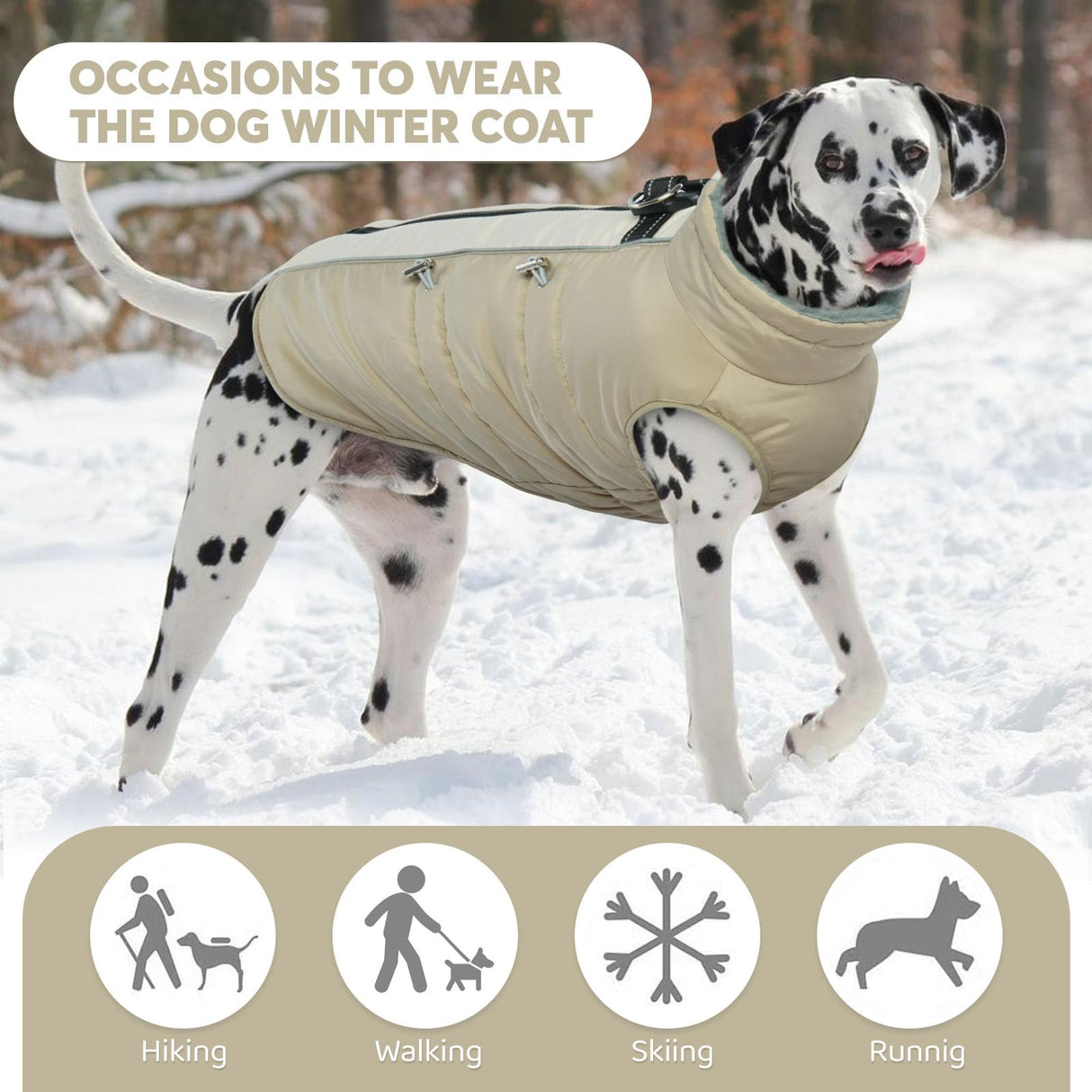 IDOMIK Warm Dog Coat with Harness, Waterproof Reflective Dog Jackets for Small Medium Large Dogs, Fleece High Collar Winter Jacket with Zipper, Pet Winter Snowsuit Clothes for Cold Weather,Khaki XL