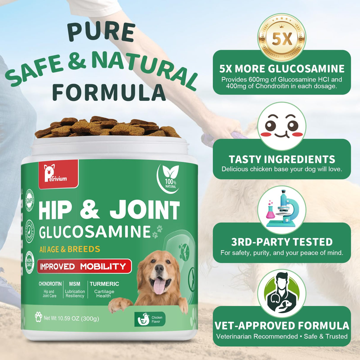 Hip and Joint Supplement for Dogs, Glucosamine Treats Chews with Chondroitin, MSM, Turmeric - Support Joint Pain Relief, Mobility, Reduce Occasional Discomfort, Fit All Ages and Breeds, 150 Soft Chew
