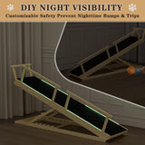 ZENTAVO Dog Ramp for Bed - 7-Level Adjustable (13"-37") Birchwood Dog Ramp for High Bed, Couch, 60" Foldable with Rails for Large Dogs, Non-Slip EVA Mat, DIY Glow Strips, Wooden Ramp Support 200 Lbs
