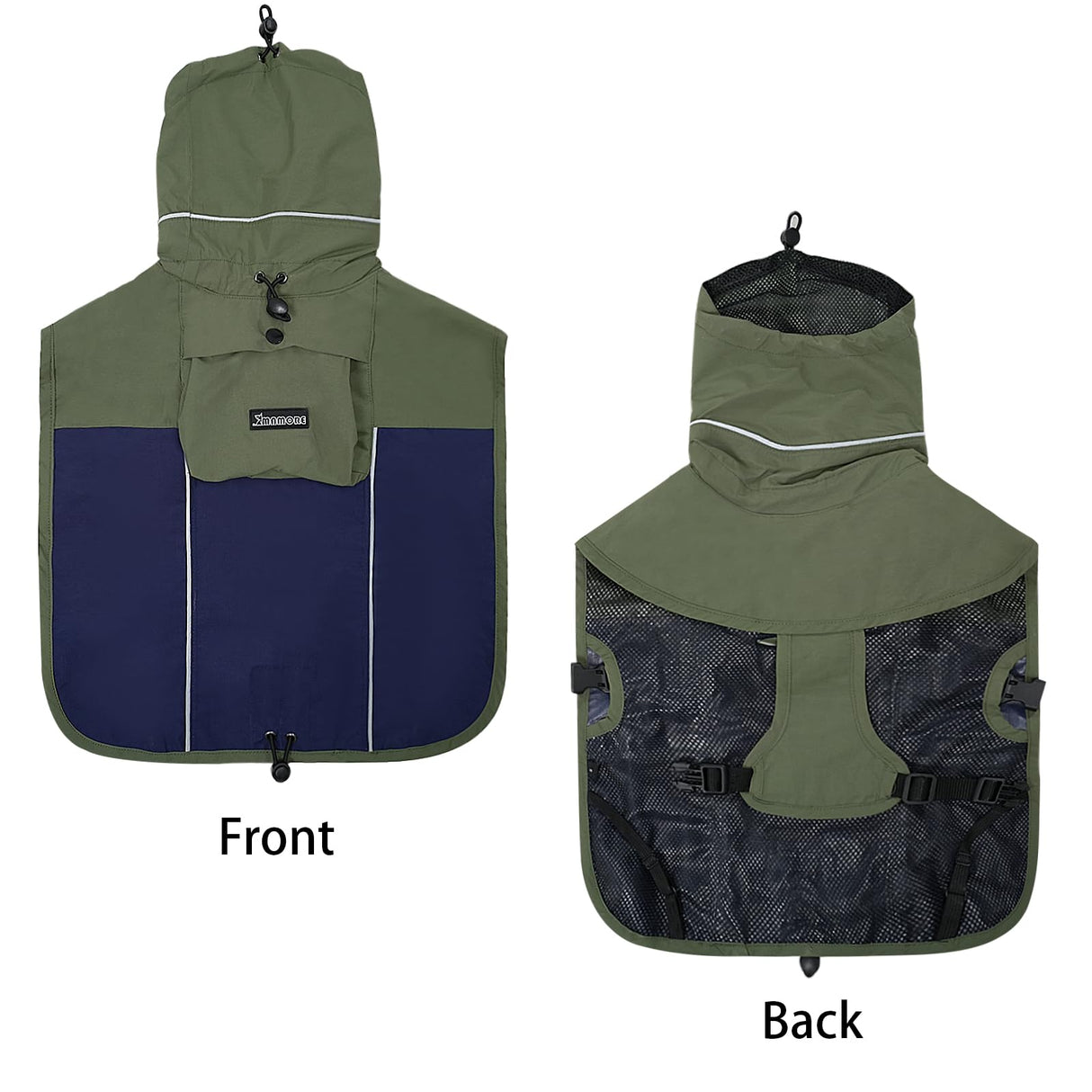MAMORE Waterproof Dog Raincoat, Portable Adjustable Dog Rain Jacket, Reflective Lightweight Pet Rain Coat for Small Medium Large Dogs for Outdoor Walking Hiking (Green&Navy, Medium)