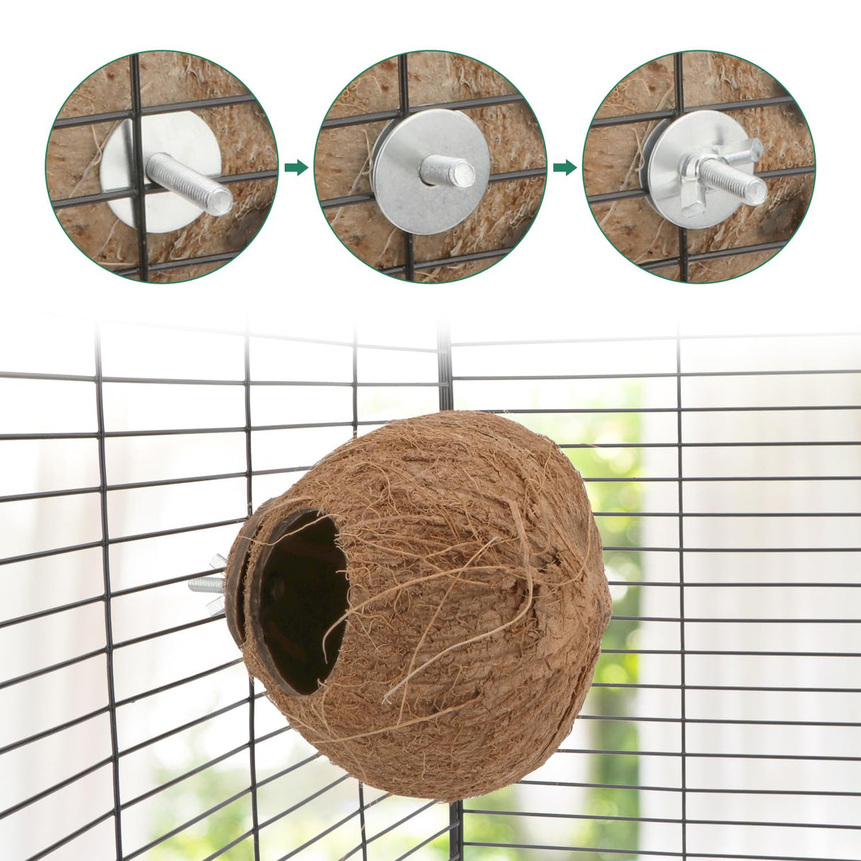 Hypeety Pet Bird Breeding Nest Coconut House Swing Ladder Toys Parrot Parakeets Finches Hamster House Natural Nest Lovebird Cage Hanging Swing Perch (C:Coco Cage Perch Toy)