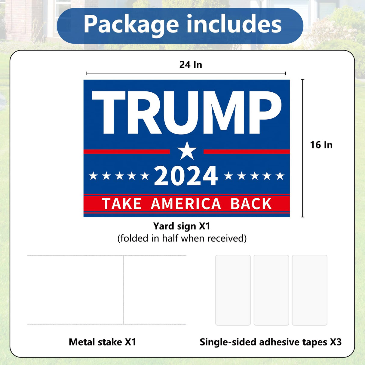 Probsin Trump 2024 Yard Sign with Metal H Stakes Double Sided 16" x 24" Trump Take America Back Blue Signs Voted for Trump Outdoor Decorations for Indoor Outdoor Lawn, Garden, Window, Party Supplies