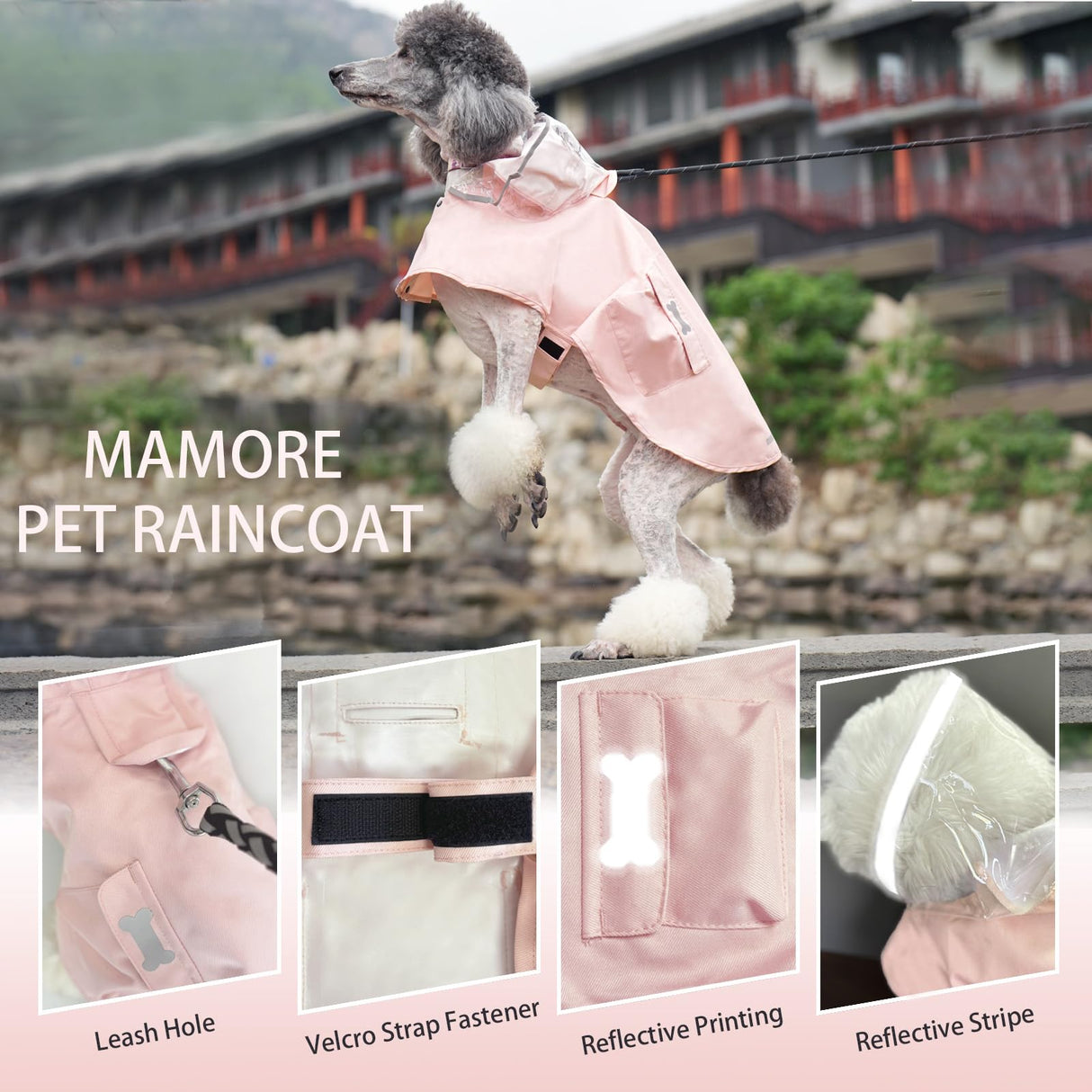 Dog Raincoat Waterproof, Adjustable Reflective Hooded Dog Rain Poncho with Leash Hole for Small Medium Large Dogs (Pink, Medium)