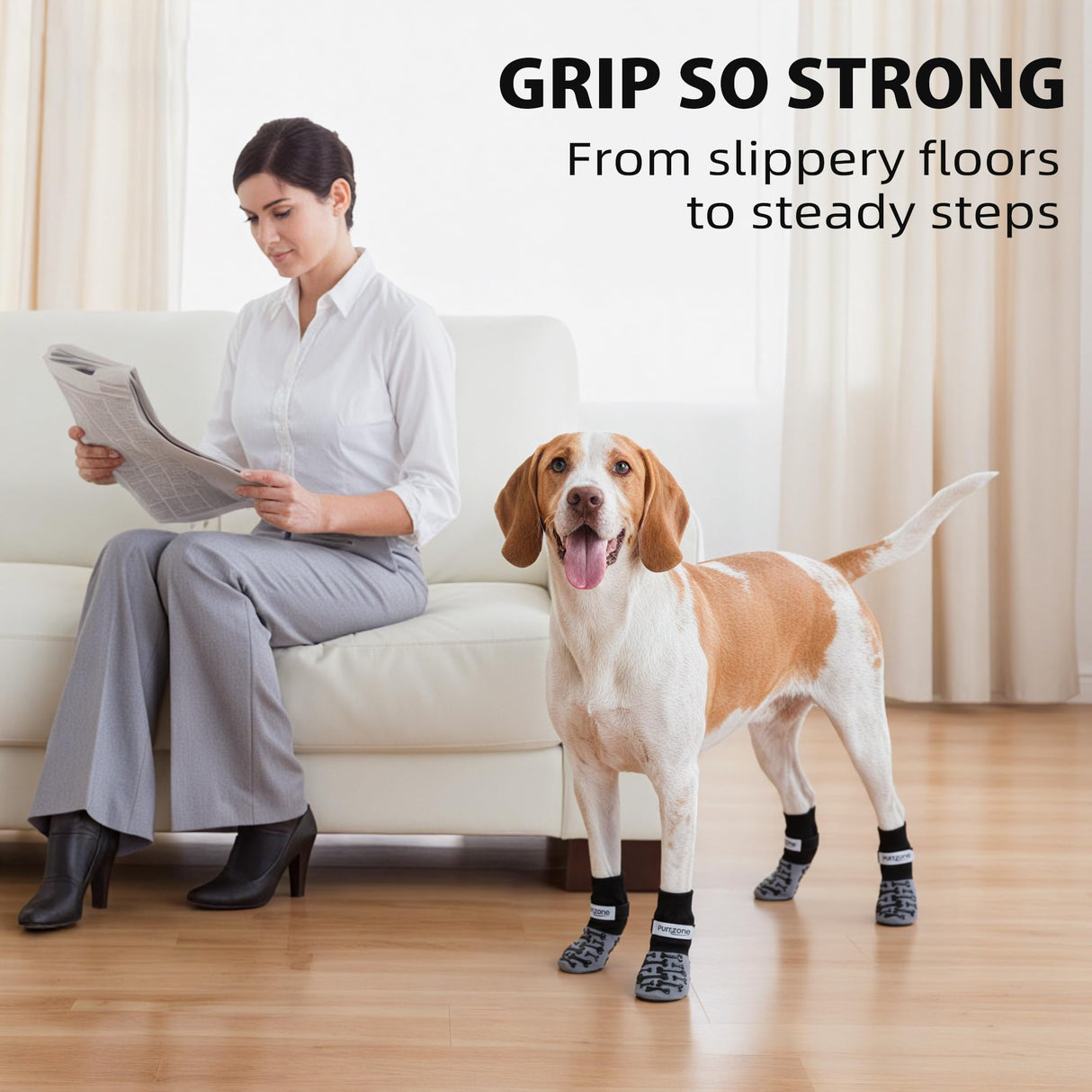 Purrzone 6 Pcs Non-Slip Dog Socks with Cute Bone Paw Grips Indoor Dog Socks for Hardwood Floors, Booties for Hot Pavement, Socks for Winter Snow, Paw Protector Socks (Modern Grey, Small)