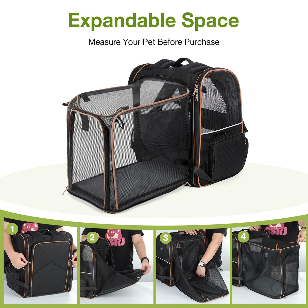 Lekebobor Large Cat Backpack Carrier Expandable Pet Carrier Backpack for Small Dogs Medium Cats Fit Up to 18 Lbs, Dog Backpack Carrier, Foldable Puppy Backpack Carrier for Travel, Black