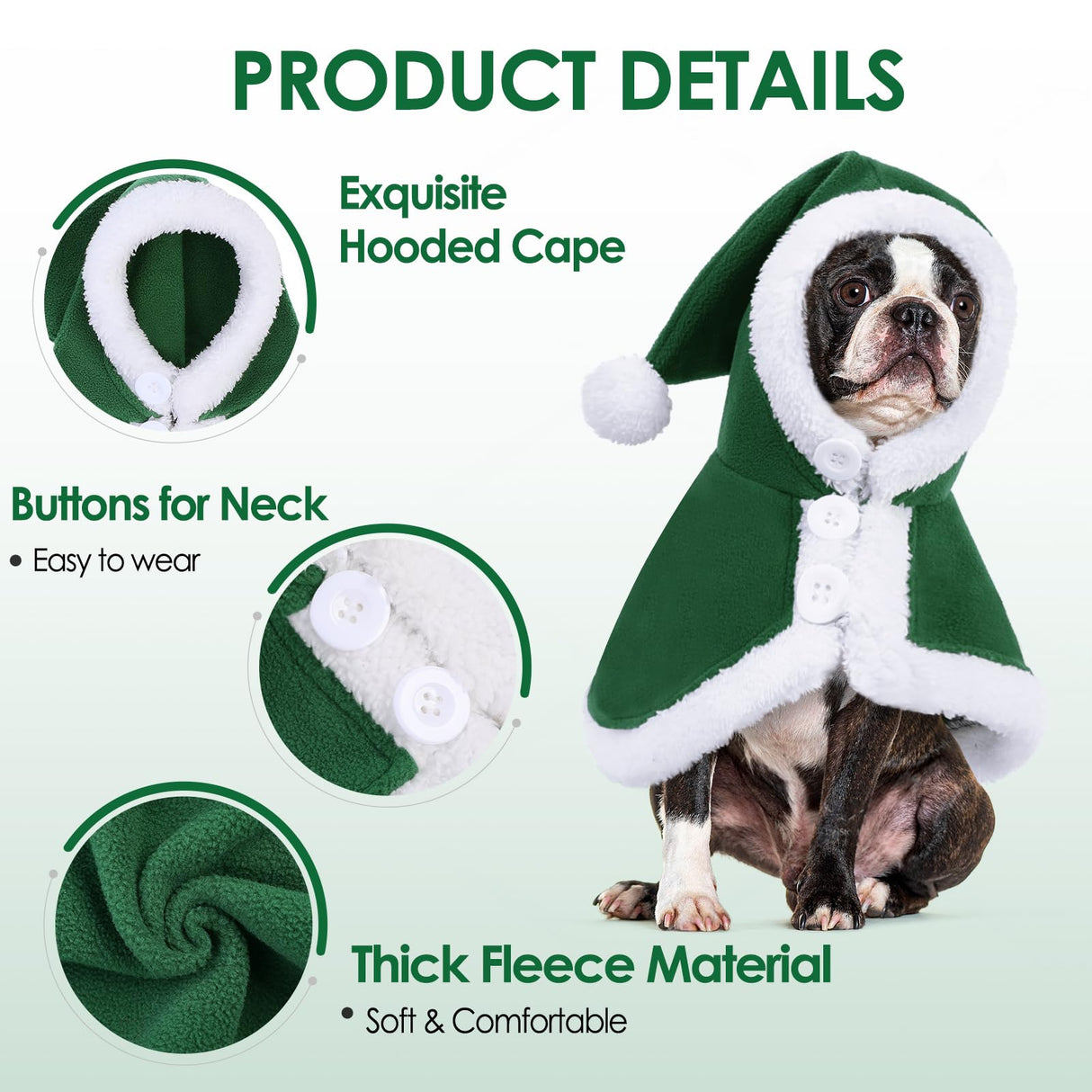 AOFITEE Dog Christmas Cloak - Christmas Dog Costume, Funny Green Pet Santa Cloak with Hat for Small Dogs, Soft Fleece Xmas Cape Holiday Party Outfit for Cats & Puppy, Medium Large Dogs