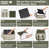 FUNNY FUZZY Waterproof Dog Car Seat for Small & Medium Dogs Up to 35lbs, Detachable & Washable Pet Booster Seat with Leash, Thick Cushion, Storage Pockets & Adjustable Straps (Green)