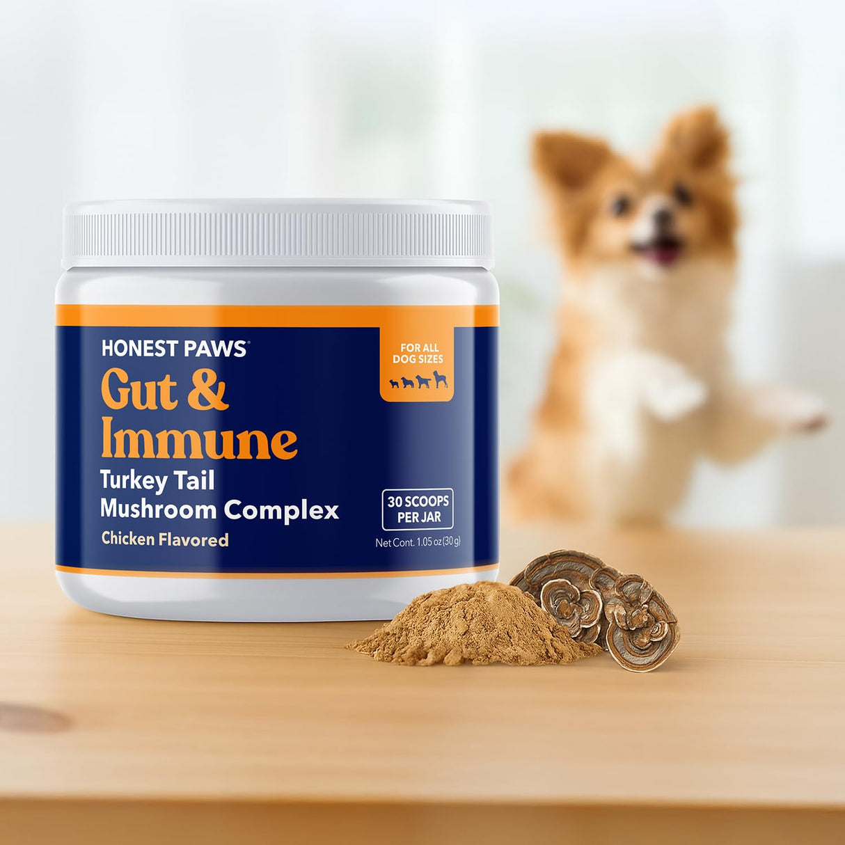 Honest Paws Turkey Tail Mushroom for Dogs - Digestive and Immune Support - Shiitake, Reishi, Maitake Mushroom Supplement Powder for Dogs - No Filler, No Additives - (30 Scoops)