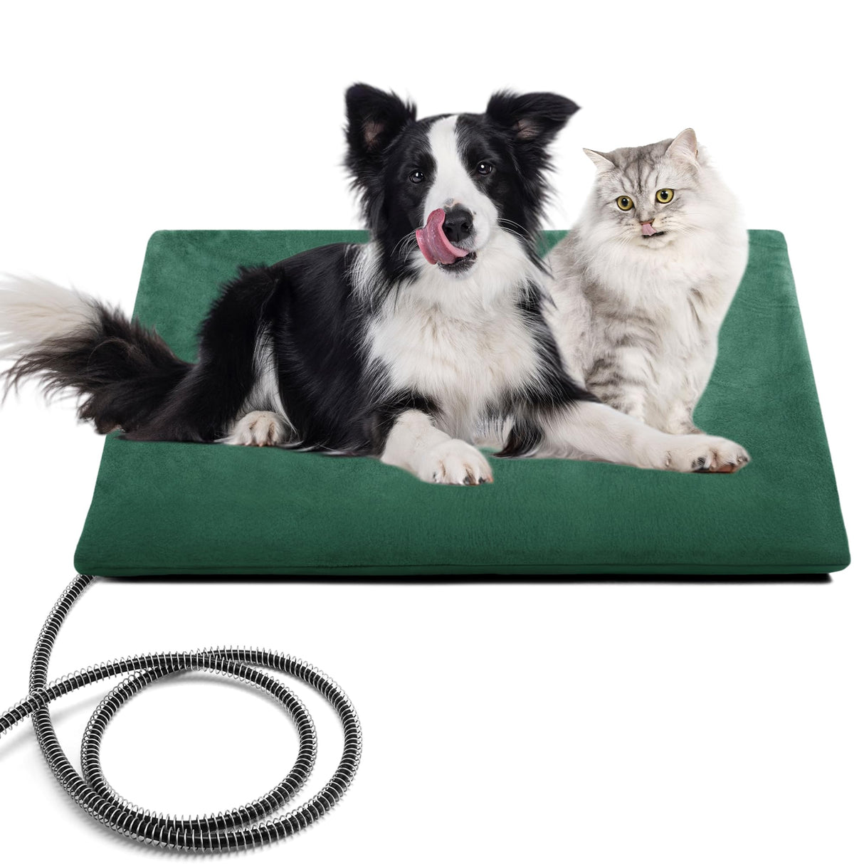 PETNF Outdoor Pet Heating Pad for Cats & Dogs, 100.4-107.6°F Auto Temp Control, Waterproof Fireproof, for Cat House/Dog Kennel/Carport, Fits Domestic & Stray Pets (Green 15.7"X27.6")