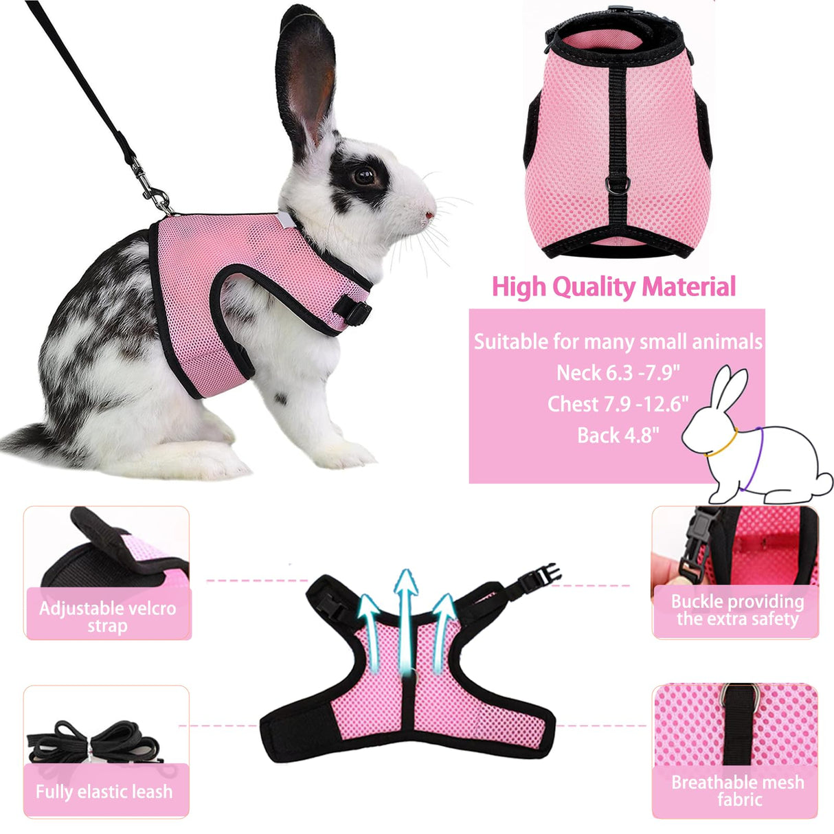 CUTENNIOU Small Pet Carrier Backpack Rabbit Carrier with Harness Vest Stretchy Elastic Leash Large Breathable Pet Carrier Airline Approved for Bunny Guinea Pig Ferret Hedgehog Kitten Travel Walking