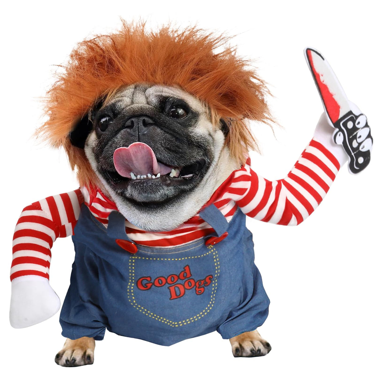 T2Y Dog Halloween Costume Pet Deadly Doll Chucky Dogs Costume with Knife & Wig, Dog Costumes for Medium Dogs Funny Party Cosplay Halloween for Corgi, Pug, Frenchie, Dachshund【XL】