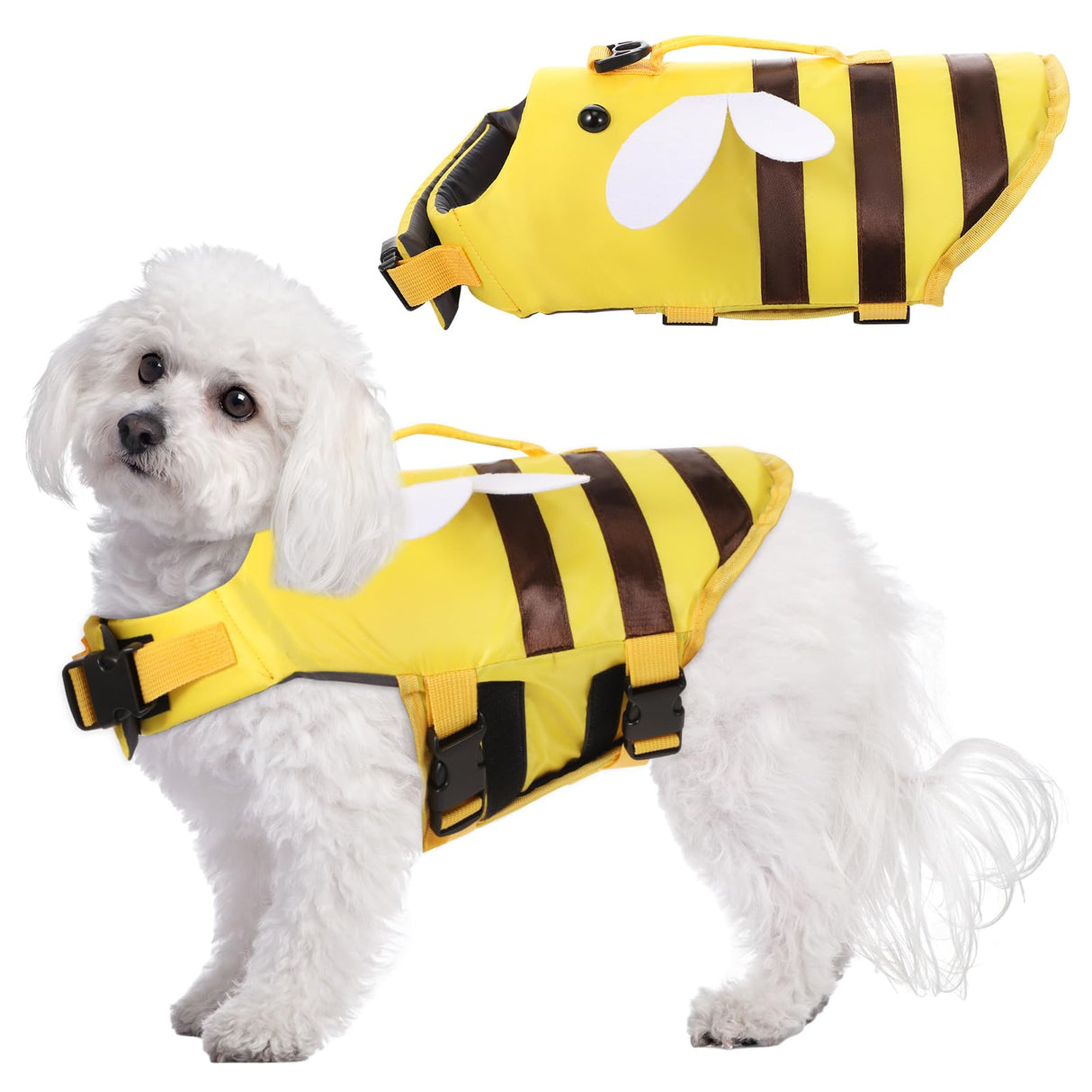Relaxweex Dog Life Jacket Dog Life Vest for Swimming Boating Cute Bee Design with Rescue Handle Adjustable High Flotation Pet Lifesaver Swimsuit for Small Medium Large Puppy Water Safety (Small)