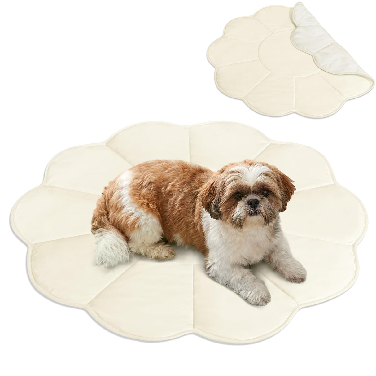 PetAmi Dog Cooling Mat, Flower Shape, Reversible Cooling Nylon Blanket Soft Fleece Pet Pad for Dogs Cats, Summer All Season Use Q-Max>0.3, Medium 44x44 in, Beige