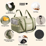 FUNNY FUZZY Waterproof Dog Car Seat for Small & Medium Dogs Up to 35lbs, Detachable & Washable Pet Booster Seat with Leash, Thick Cushion, Storage Pockets & Adjustable Straps (Green)