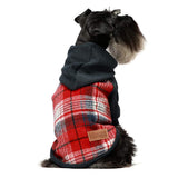 Fitwarm Tartan Plaid Dog Hoodie, Knitted Dog Clothes for Small Dogs Boy, Pet Sweater with Hood, Cat Fleece Lined Winter Outfit, Red, Navy Blue, XL