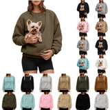 BJUTIR Kokopaws Pet Sling Sweatshirts For Women Long Sleeve Fleece Sharpa Kangaroo Pouch Hoodie For Dogs Pet Carrier Pullover Animal Holder Tops Brown,S