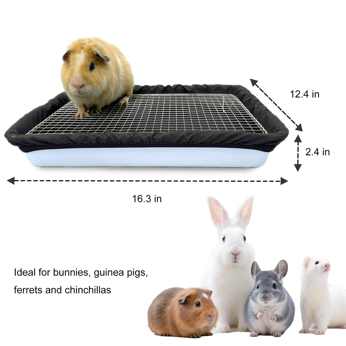 DOZZOPET Guinea Pigs Litter Box with Stainless Steel Grid & 2 Reusable Waterproof Liners, Small Animal Potty Tray for Dwarf Rabbit,Ferret,Chinchilla
