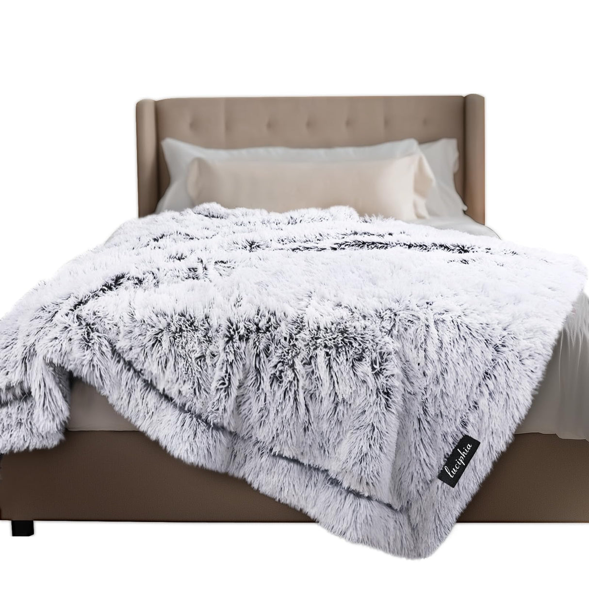 Luciphia Large Waterproof Dog Blanket for Pet Washable Liquid Proof Bed Intimacy Protection Shaggy Plush Calming Long Faux Fur Couch Cover Calming Cat Throw Blankets, Mist Grey, 60" x 80"