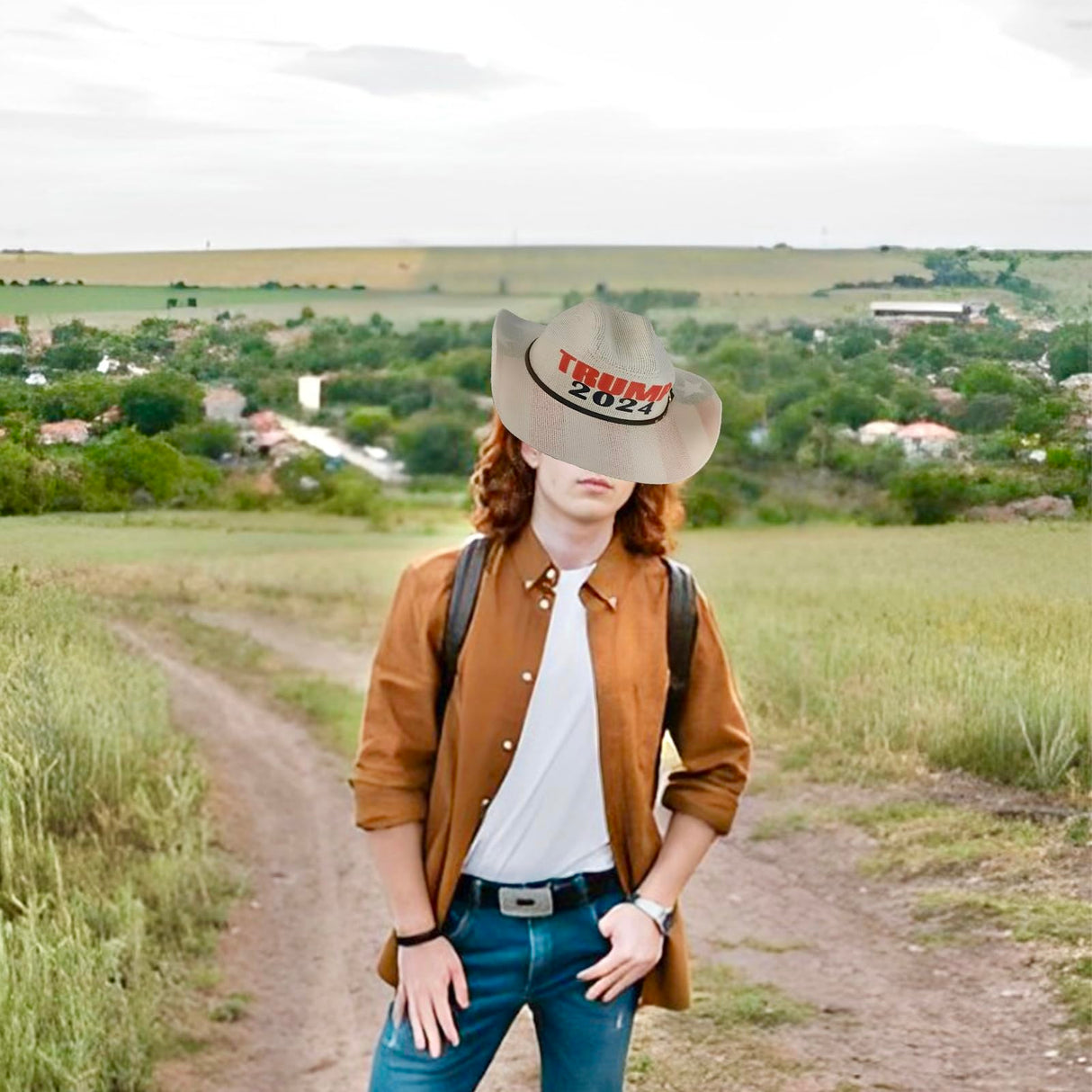Generic Trump 2024 Western Cowboy Hat, American Flag Cowboy Hat for Men and Women, Wide Brim Straw Cowboy and Cowgirl Hat, Classic Outdoor Sunshade Cowboy Hats with Belt Buckle Multicolor