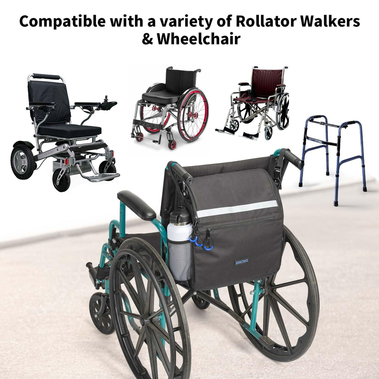 ZHCHG Wheelchair Bag, Wheelchair Backpack with Cup Holder, Wheelchair Bag to Hang on Back, Electric & Wheel Chair Accessories, Large Storage Bag for Walker Rollator