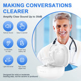 Wireless Rechargeable Hearing Aids with Noise Cancelling, Charging Case, and One Button Volume Control for Seniors and Adults. No Whistling, 3 Ear Dome Sizes Included