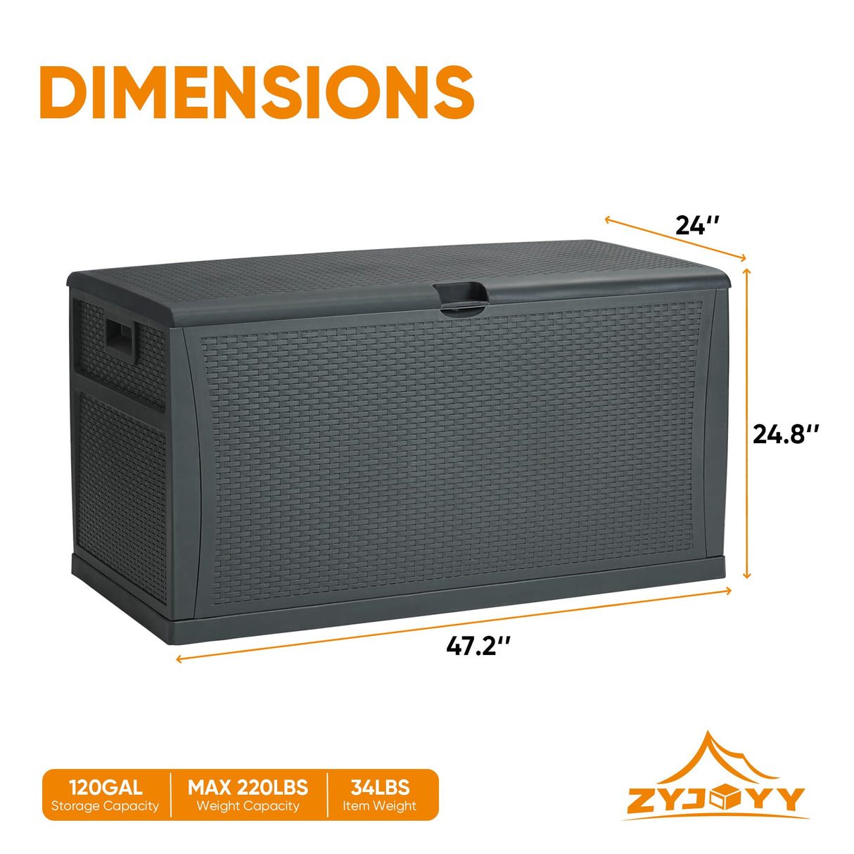 ZYJOYY 100 Gallon Resin Deck Box Waterproof Outdoor Storage Box and Patio Furniture Side Table for Pool Accessories, Gardening Tools, Outdoor Indoor Cushions, Lockable, UV Resistant