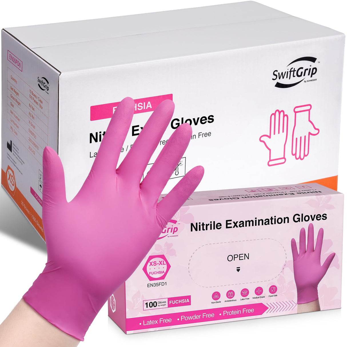 SwiftGrip Powder-Free Nitrile Gloves, Small, Case of 1000 (10 Boxes) - 3-mil, Disposable, Latex-Free, for Kitchen, Cleaning, Estheticians, Hair Stylist - Pink/Fuchsia