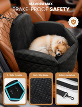 Mavora Max Dog Car Seat for Small/Medium Dogs, Elevated Dog Booster Seat Memory Foam Puppy Car Seat with Washable Cover, Travel Safety Pet Seat for Car with Storage Pockets Up to 35 lbs (Black)