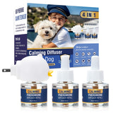 Dog Pheromone Calming Diffuser 4 In 1 Appeasing Pet Pheromones Diffuser to Calm Kit (Plug in+ 3 Pack 48ml Refill) for Anxiety Relief Reduce Barking Aggression Fighting Stress 90 Day Supply(Tasteless)