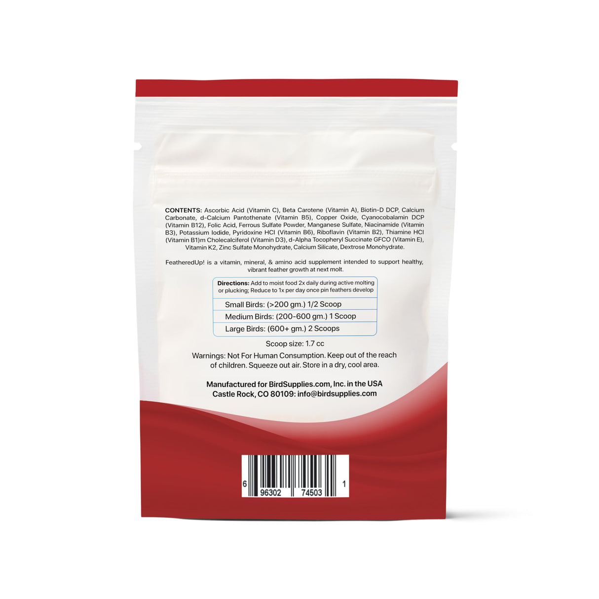 UnRuffledRx FeatherUp! Bird Molting Support & Feather Growth Supplement - for Plucking, Regrowth & Molt - Multivitamin & Amino Acids for All Birds - 90g (240 Servings)