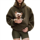 Pet Sling Hoodie Teddy Fleece Ultra-Soft Warm Pet Hoodie Carrier for Cats & Small Dogs 2-15 Lbs, Unisex Fit (Brown,L)