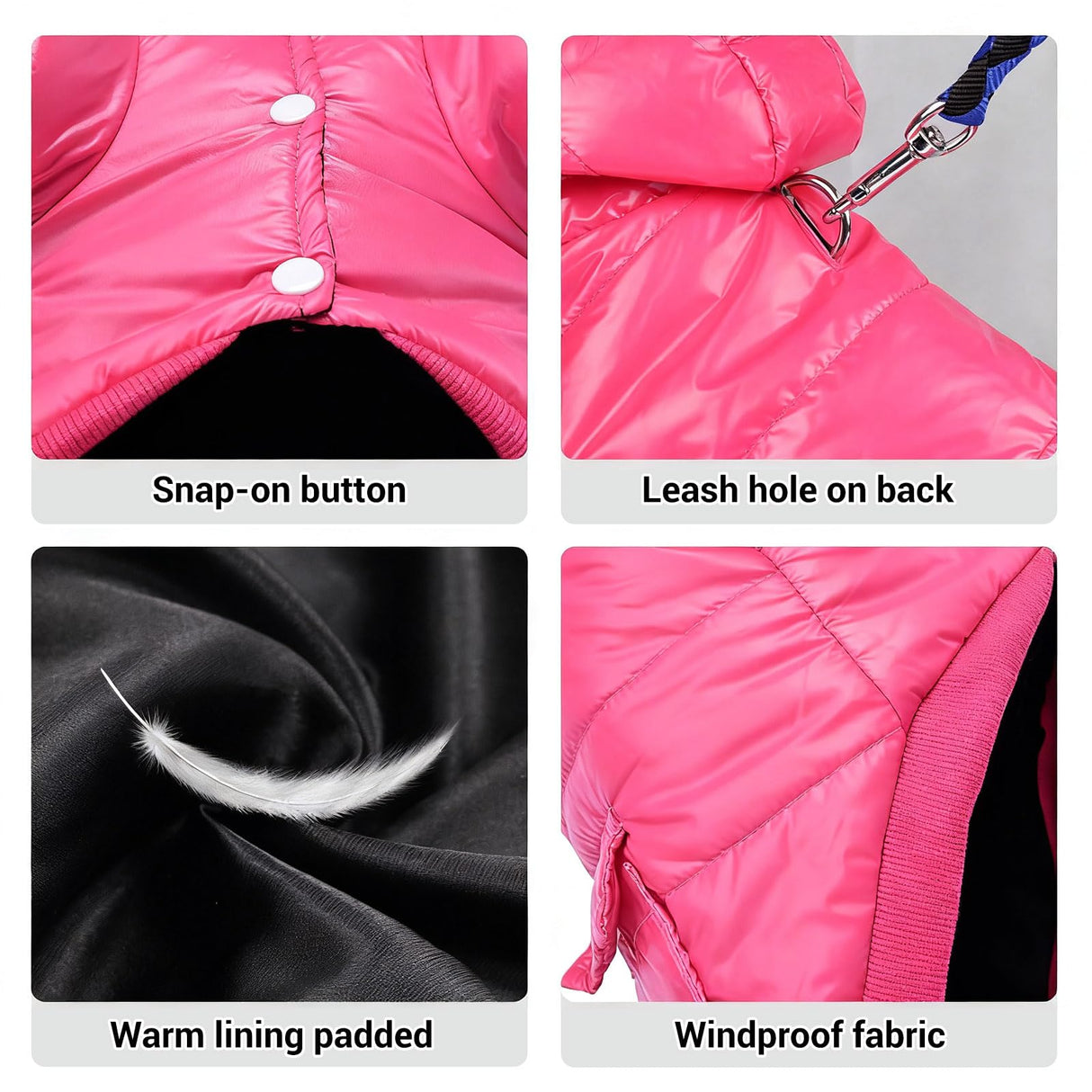 LESYPET Dog Coat for Small Dogs, Windproof Doggie Puffer Jacket with Leash Hole, Extra Warm Dog Jacket Winter Coat, Pink XL