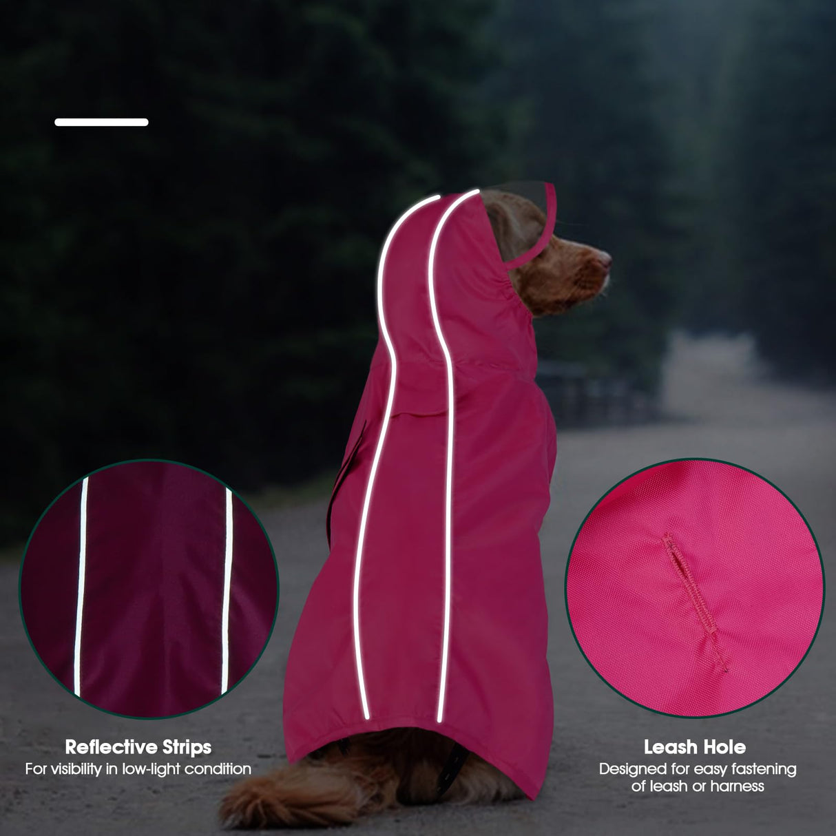Kuoser Dog Raincoat, Waterproof Dog Jacket with Hood, Reflective Pet Rain Coat for Small Medium Large Dogs, Adjustable Lightweight Puppy Rain Gear for Outdoor Protection & Night Walks