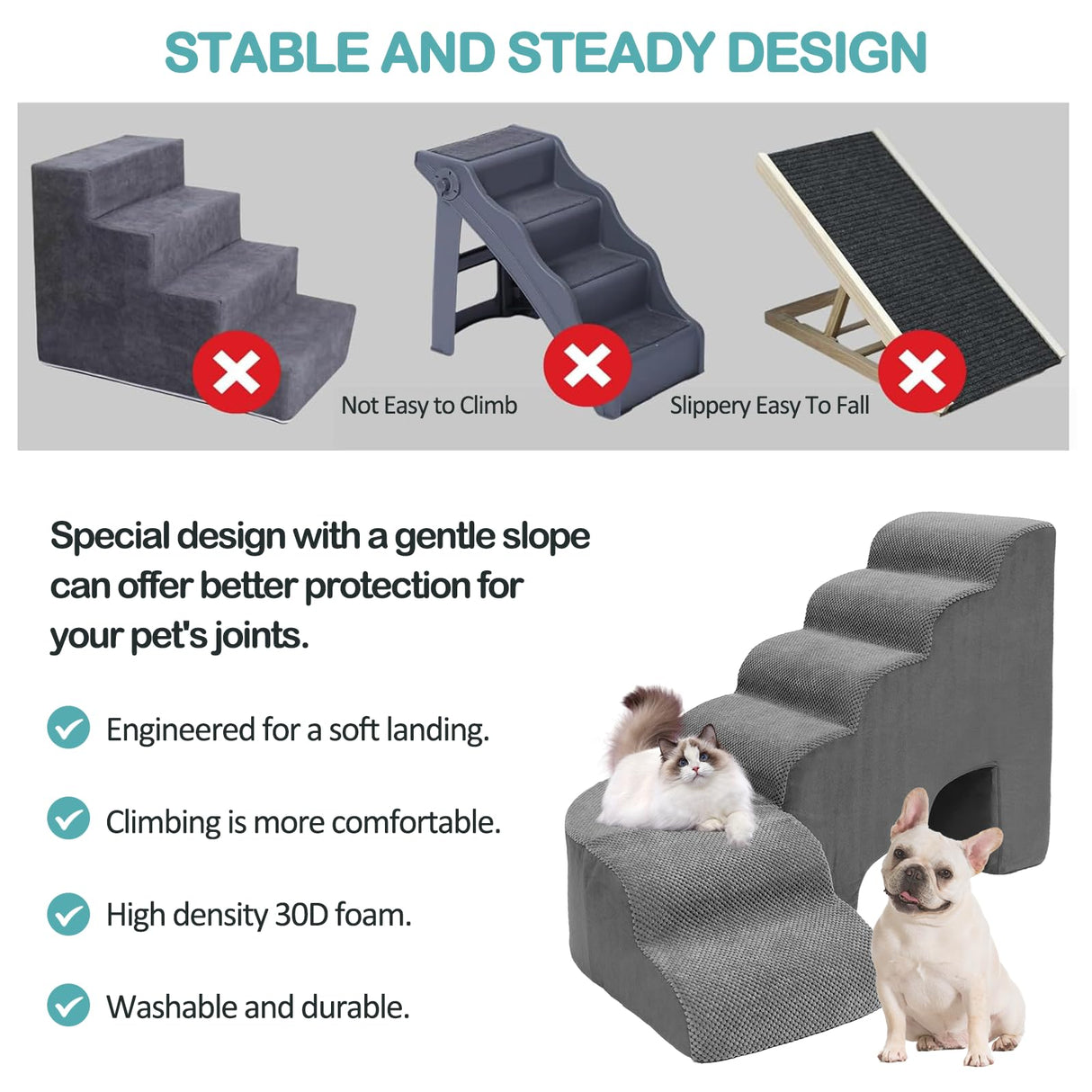 LitaiL 27.5 inches Foam Pet Steps for High Beds, Steps for Dogs to Get on Bed, L Shape Pet Ramps for Bedside, 6 Tiers Stairs for Dogs to Get on Beds for Small Medium Large Dog