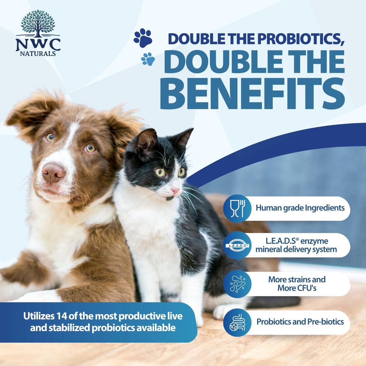 NWC Naturals Total-Biotics, Cat & Dog Probiotics for Digestive Health with Prebiotic, Unflavored Probiotic for Dogs & Cats, Supplement for Gut, Skin, Coat, Upset Stomach Relief, 365 Servings, 8 Ounces
