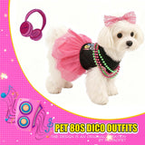 MuYaoPet Dog 80s Outfits Dress with Hair Bow and Necklace,I Love 80S Halloween Pet Disco Costume for Small Medium Dogs Girl,Summer Cat Puppy Dress Tutu Skirt,M