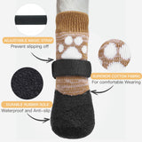 Mihachi Anti Slip Dog Socks, Dog Boots for Hardwood Floors Prevent Licking, Traction Control Waterproof Rubber Sole Paw Protectors for Small Medium Large Dogs,Khaki L