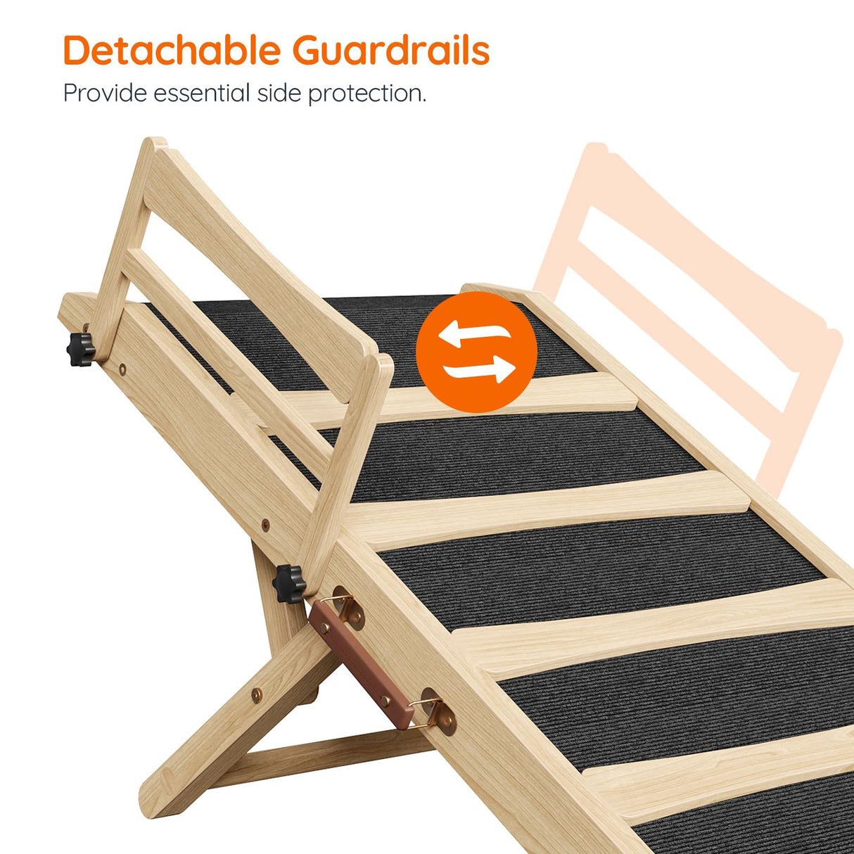 HOOBRO Dog Ramp for Bed, 15.7" Width Folding Pet Ramp with Guardrail and Non-Slip Mat, Dog Ramp for Couch, 4-Level Adjustable from 9.8" to 18.9", for Small Dogs, Natural and Black NB48PT03
