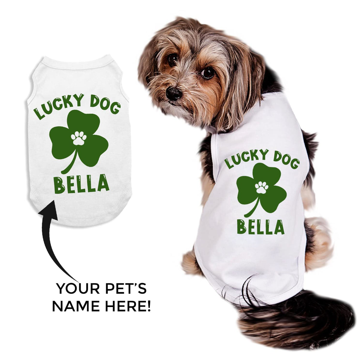 Lucky Dog Personalized Dog Shirt, Cute St. Patrick's Day Dog Shirt, Green Clover St. Patty's Day Shirt for Dogs, St. Patrick's Day Shirt for Dogs, Clothes for Pets (3XL 38-55 lbs)