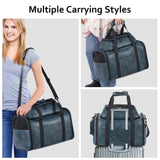 Bosnanller Premium Leather Top Expandable Pet Carrier for Small Dogs & Cats Under 15 lbs, Airline Approved Collapsible Soft-Sided Luxury Travel Bag Blue