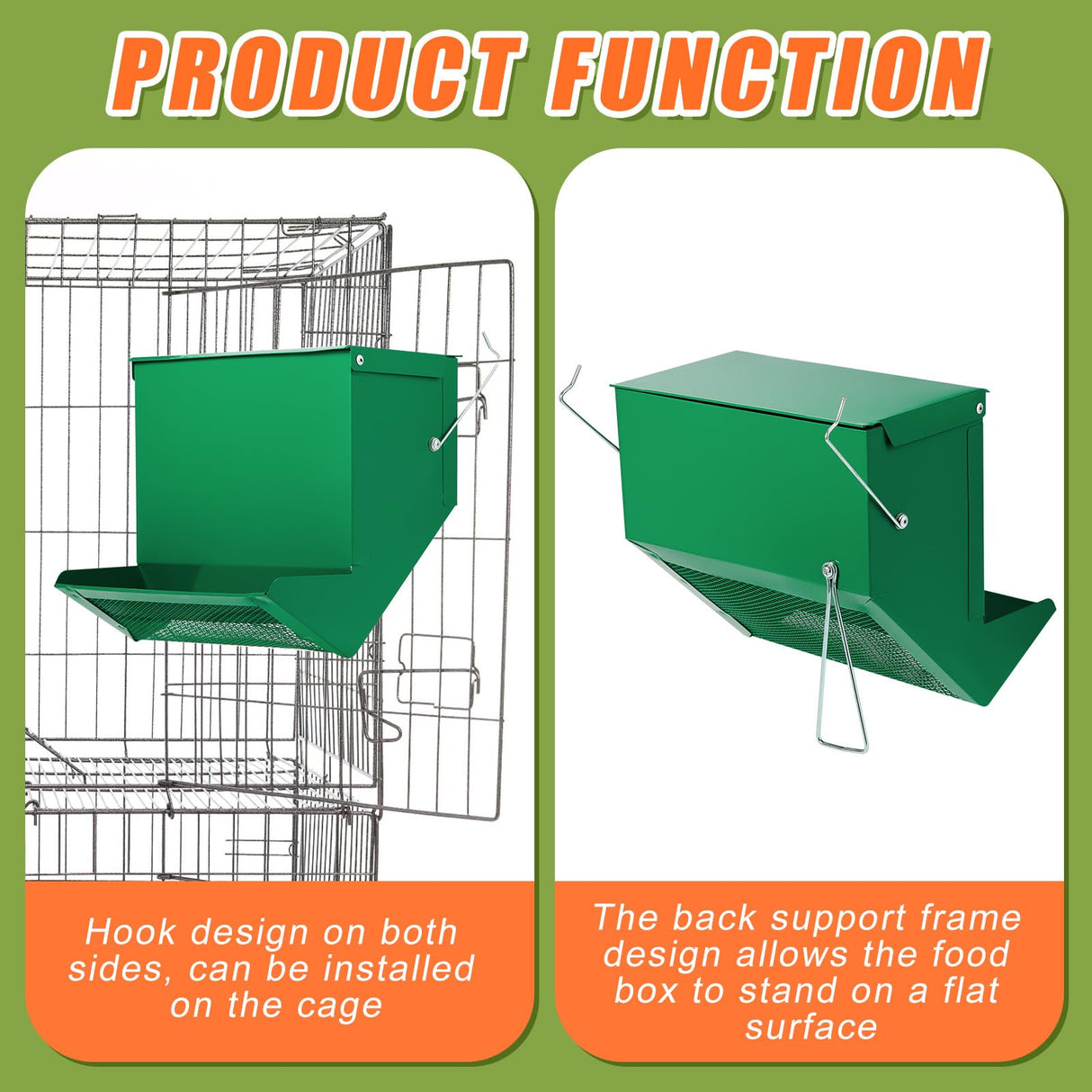 Maxcheck 4 Pcs Rabbit Feeder for Cages Small Animal Food Dispenser with Lid Metal Rabbit Feeders Outside for Guinea Pig(4.7 Inches,Green)