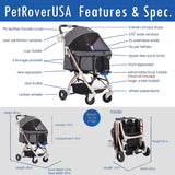 HPZ-PR America Pet Rover Lite Premium Light-Weight Dog/Cat/Pet Stroller Travel Carriage with Convertible Compartment/Aluminum Frame for Small & Medium Pets (Gray 2nd-Gen.)