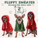Reginary 2 Pcs Fuzzy Small Dog Hoodie Winter Dog Sweaters Double-Sided Plush Warm Soft Hooded Puppy Pet Sweatshirt Clothes Coats(L: Weight:8.5-13.2lb,Green and Red)