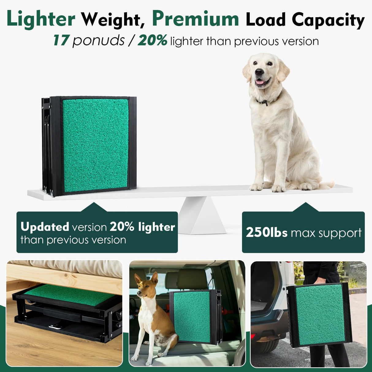 Max Length 71" & Width 20" Dog Car Ramp for Large Dogs Up to 250lbs, Foldable & Non-Slip Surface Ideal for Cars, SUVs, Trucks and Outdoor Steps, Upgraded Lighter Weight, Extra Wide Pet Stairs Ramp