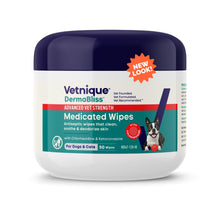 Load image into Gallery viewer, Vetnique Dermabliss Advanced Strength Medicated Antibacterial Wipes for Dogs with Chlorhexidine for Infections, Irritation &amp; Redness Relief
