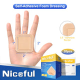 Niceful 20 Packs Silicone Foam Dressing Gentle Border 2x2in, HSA FSA Eligible, Absorbent Silicone Bandages for Wounds, Waterproof Bed Sore Bandages Wound Dressing