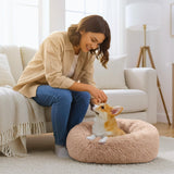 Calming Anti-Anxiety Donuts Dog And Cat Bed, Round Fluffy Soft Washable Small Medium Pet Bed For Puppy & Kitten, Cuddler Warming Comfortable Cushion, Luxury Anti-Slip Waterproof Mute Base 24in (Camel)